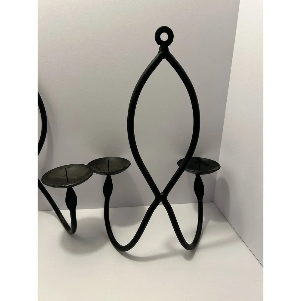 Set of 2 VTG Bronze Color WROUGHT IRON Metal WALL SCONCES‎ Candle Holders
